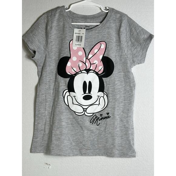 Disney Minnie Mouse Girls T-Shirt Gray Pink Polka Dot Bow L 10/12 Youth New - Picture 2 of 6